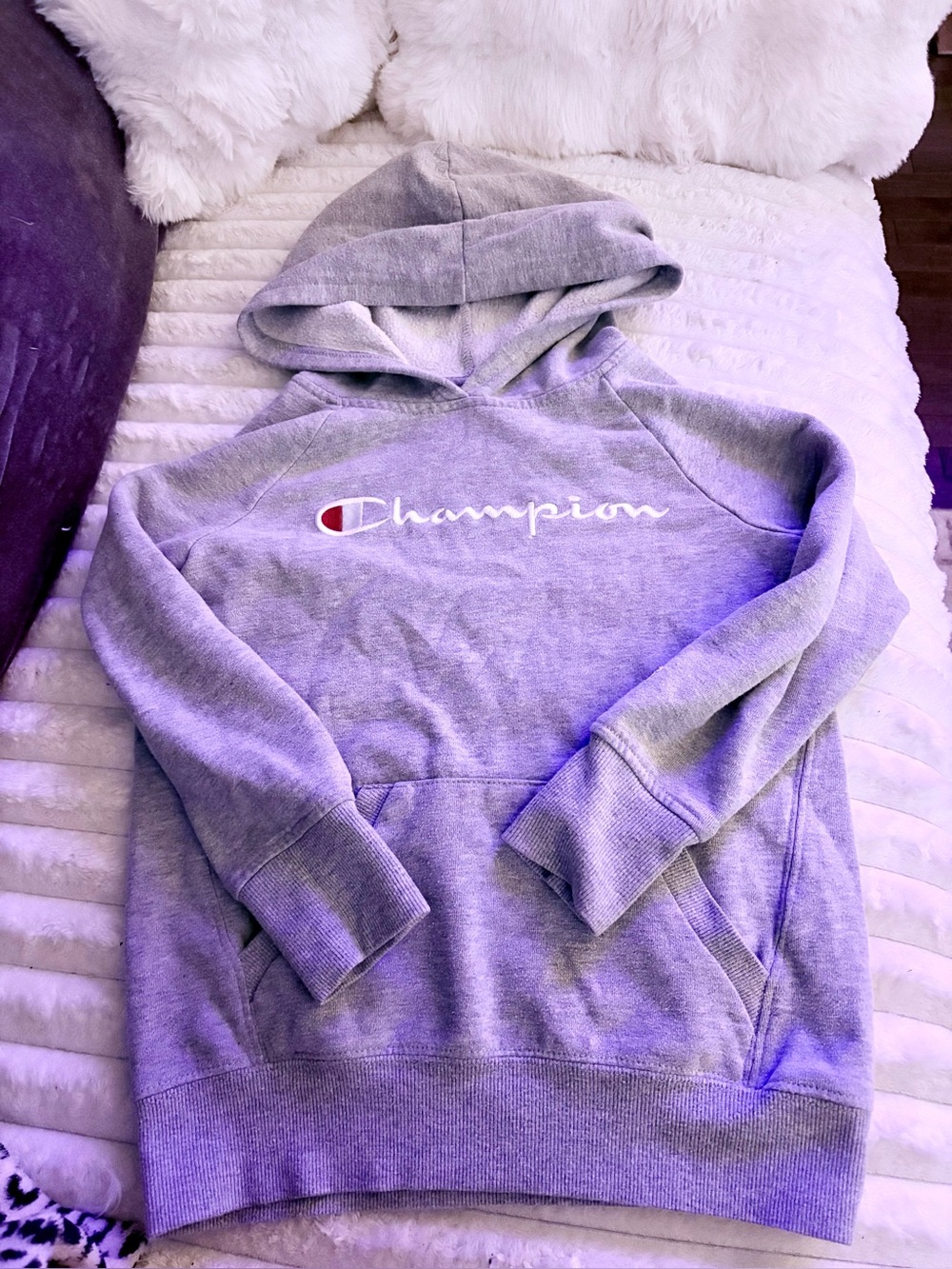 Champion Gray Script Logo Pullover Hoodie